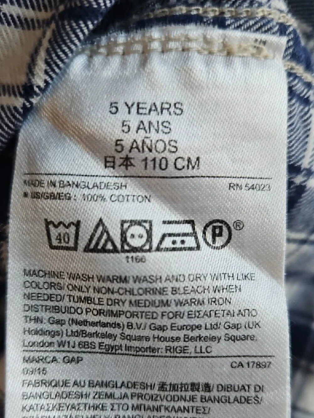GAP Kids Boys Blue & White Plaid Button-Down Shirt Long/Short Sleeve Size 5 Fall